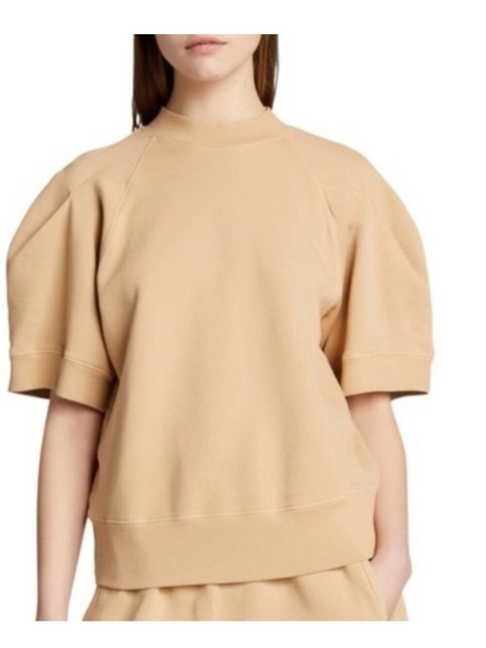 AGOLDE Tan Camel Round Box Short Sleeve Mock Neck Sweatshirt XS